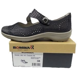 New Romika Cassie 55 76455 105101 Black Leather Mary Janes 38 US 7 7.5